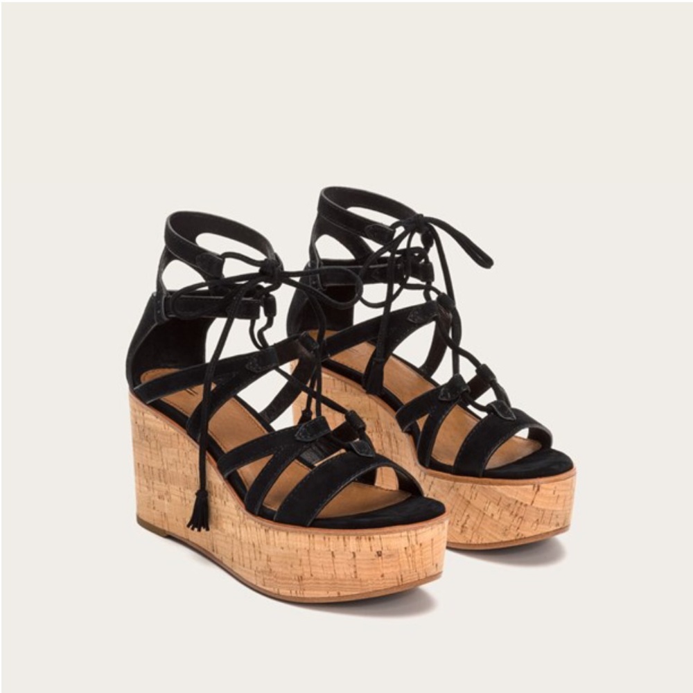 Frye Heather Gladiator Wedge Sandal Black 9.5
